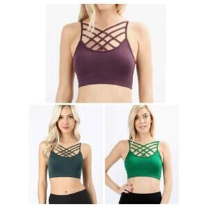 Lot of 3 Zanna Seamless Triple Criss-Cross Front NOT PADDED Bralette, (Size S/M)